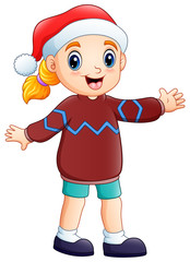 Cartoon happy girl in winter clothes