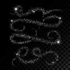 Collection Silver Glitter Wave. Vector illustration. Object is isolated on black background with translucent grid