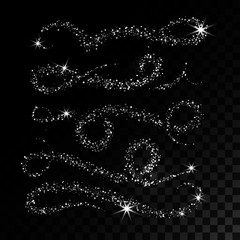 Collection Silver Glitter Wave. Vector illustration. Object is isolated on black background with translucent grid