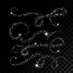 Collection Silver Glitter Wave. Vector illustration. Object is isolated on black background with translucent grid