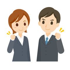スーツの男女　就活　ガッツポーズ