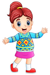 Happy girl cartoon wearing christmas sweater