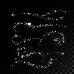 Collection Silver Glitter Wave. Vector illustration. Object is isolated on black background with translucent grid