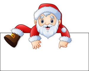 Cartoon santa claus with a blank sign