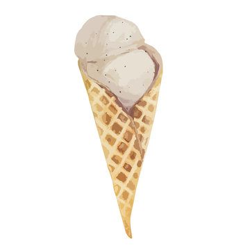 Waffle ice cream cone. Vector hand drawn illustration.