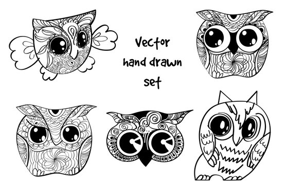 tattoo henna owl set