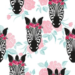 Sketch Seamless pattern with wild animal zebra print, silhouette on white background. Vector illustrations. Wild African animals.