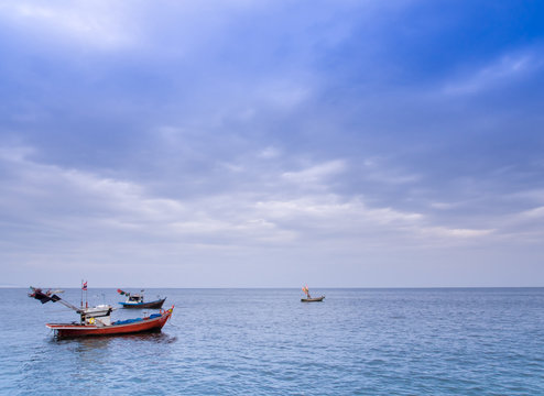 Small Fishing Boats coastal drift after returning from fishing