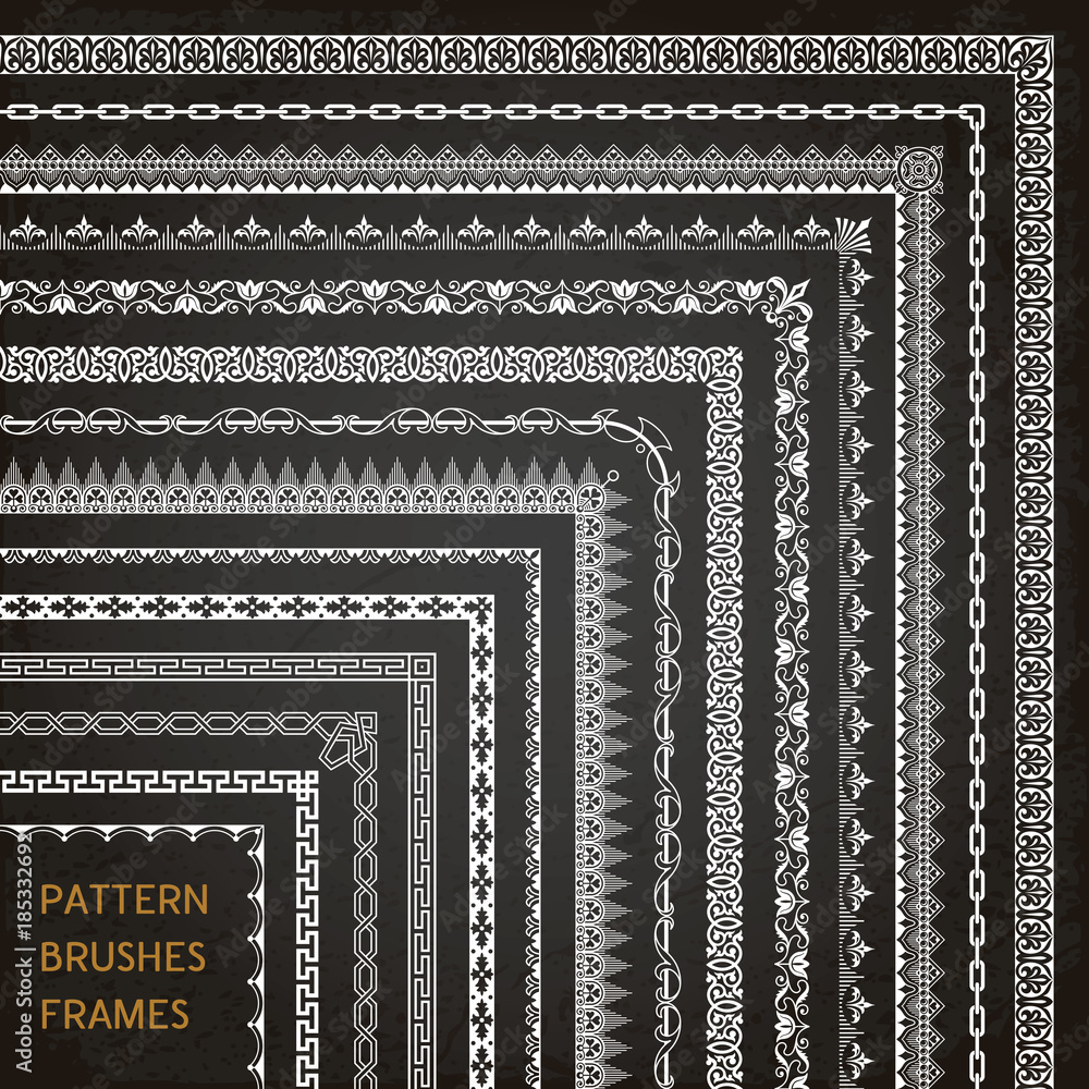 Wall mural border frame line pattern brushes corners 1 vector