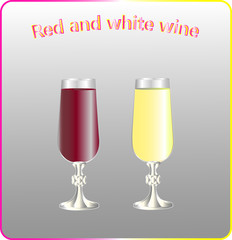 Glasses of red and white wine on a neutral background. Vector illustration.