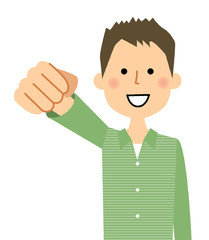 若い男性　パパ　拳を上げる