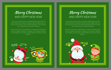 Merry Christmas New Year Poster Santa and Elf