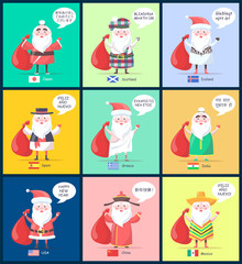 Japan Scotland Santa Clauses Vector Illustration