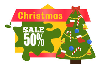 Christmas Sale 50 Sticker Vector Illustration