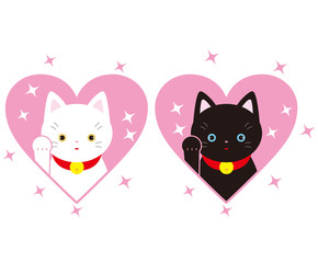 ペアのハートの招き猫