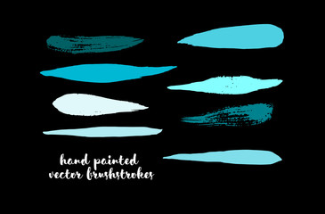 Graffiti Lines. Hand Painted Blue Buttons, Turquoise Highlights. Vector Brushstrokes or Banners. Textured Doodles or Smears. Background Turquoise Swatch Collection Vintage Logo Element. Scribble Paint
