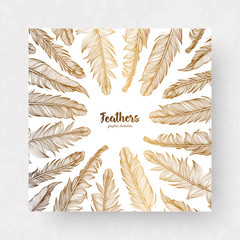 Vector design template with gold feathers for invitations, wedding greeting cards, certificate, labels