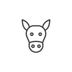 Donkey head line icon, outline vector sign, linear style pictogram isolated on white. Symbol, logo illustration. Editable stroke
