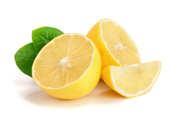 lemon slices with leaf isolated on white background