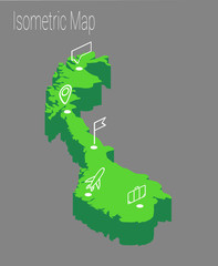 Map Norway isometric concept.