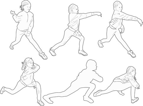 six active girl outlines collection on white