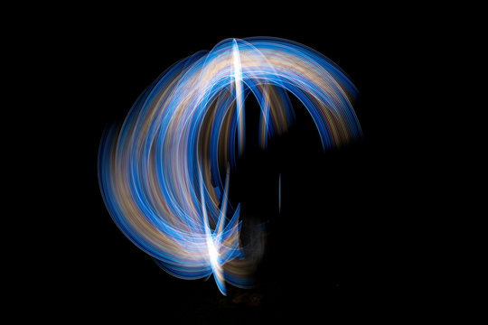 Abstract background of long explosure tale light on black ,Technology backgroud