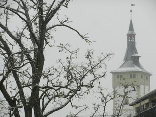 Wurzburg town hall with snow in winter, Franconia, Bavaria, Germany
