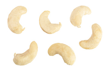 cashew nuts isolated on white background. top view. Flat lay. Set or collection