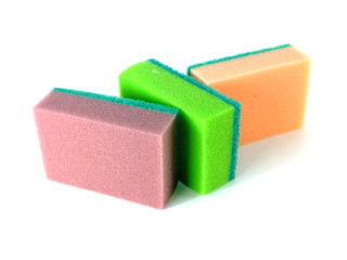 colorful kitchen sponges isolated on white background