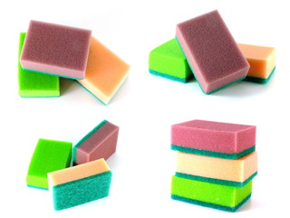 colorful kitchen sponges isolated on white background