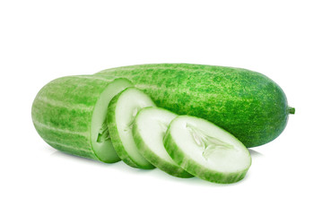 whole and slice fresh cucumber isolated on white background