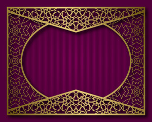 Vintage golden frame in oriental style. Certificate, nameplate or greeting card background template.