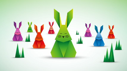 króliki origami wektor - obrazy, fototapety, plakaty