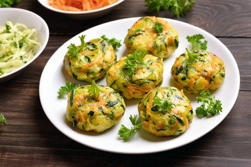 Diet vegetable cutlet from carrot, zucchini, potato