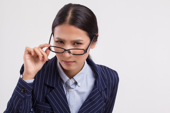 Angry Upset Business Woman Boss Looking At You