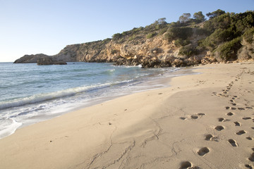 Footprints at Cala Tarida Beach; Ibiza