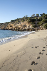 Footprints at Cala Tarida Beach; Ibiza