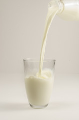Milk is poured into a glass