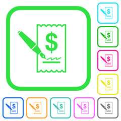 Signing Dollar cheque vivid colored flat icons icons