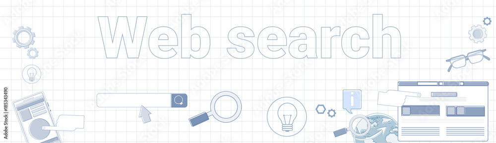 Poster web search word on squared background horizontal banner internet information concept vector illustra