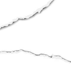 Ripped wide hole in a sheet of white vector paper. Template paper design.