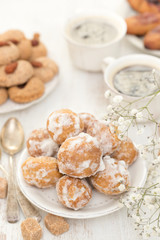 portuguese dessert on white plate on wooden background