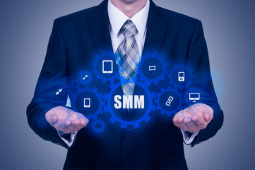 Business, technology, internet and networking concept. SMM - Social Media Marketing on the virtual...