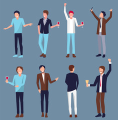 Fototapeta premium Set of Men Icons Partying Vector Illustration