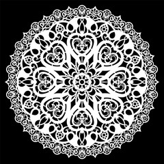 Lace round paper doily, lacy snowflake, greeting element, laser cut  template, doily to decorate the cake,  vector illustrations.