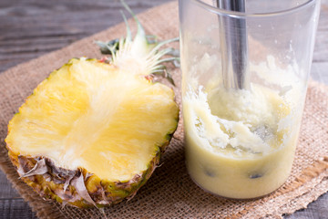 Fresh blended fruit smoothies made with pineapple