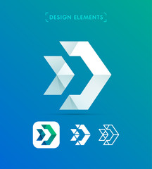 Vector abstract arrow design elements. Origami paper, material and line art logo template. App icon