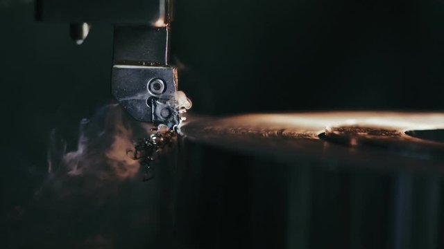 Automatic production details on metal working machine on industrial factory