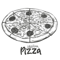 Italian pizza , Pizza design template, logo, hand drawn vector illustration realistic sketch