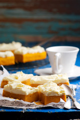 Pumpkin Bars with cream cheese fristing.